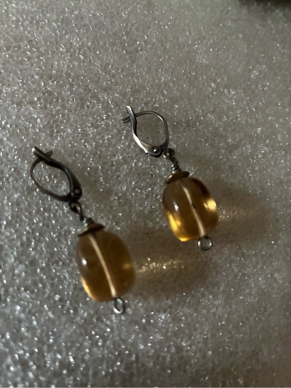 Amber Glass Drop Earrings - Yellow Bead Dangle Earrings